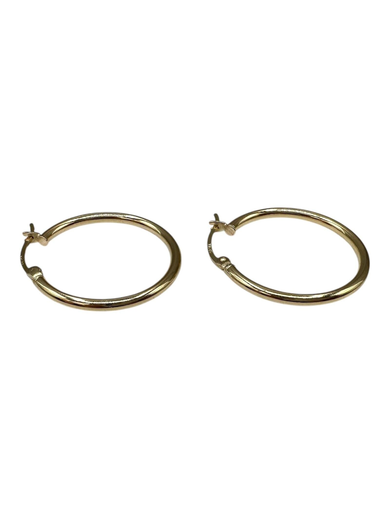 Tube Hoop Earrings 14kt Yellow Gold 24.9mm 2.1mm 1.8g Hollow New